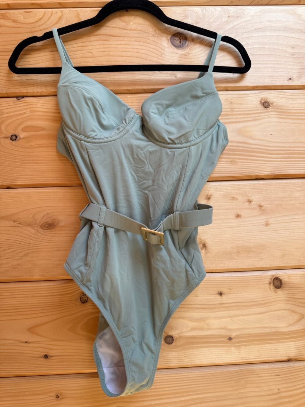 We Wore What Danielle One Piece Swimsuit Sage Green Belted Underwire Size M